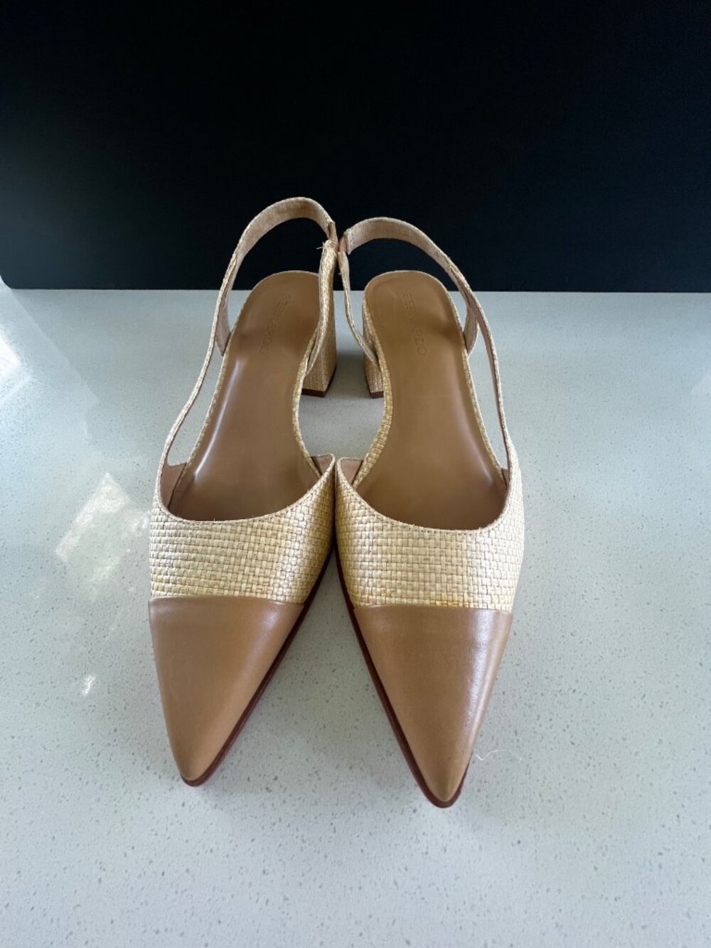 BERNARDO Monroe Slingback PUMPS BEIGE  Raffia and leather size 8.5 - Picture 3 of 9